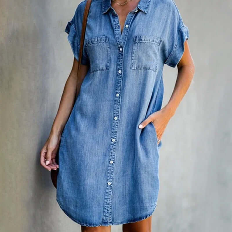 Valerie - Elegantes Denim-Kleid mit Bauchbedeckung Modehaus-Düsseldorf