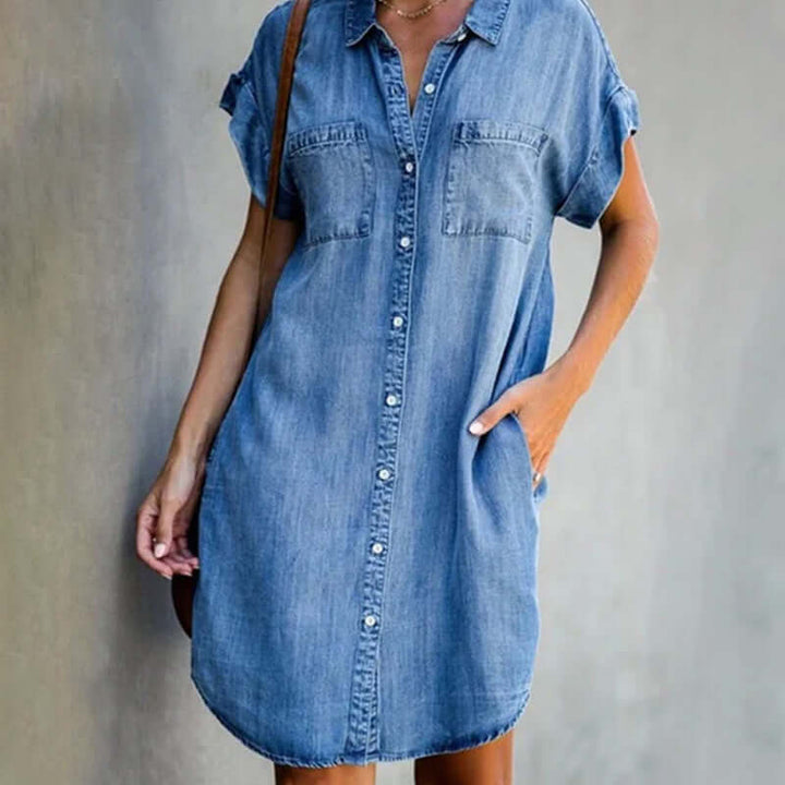 Valerie - Elegantes Denim-Kleid mit Bauchbedeckung Modehaus-Düsseldorf