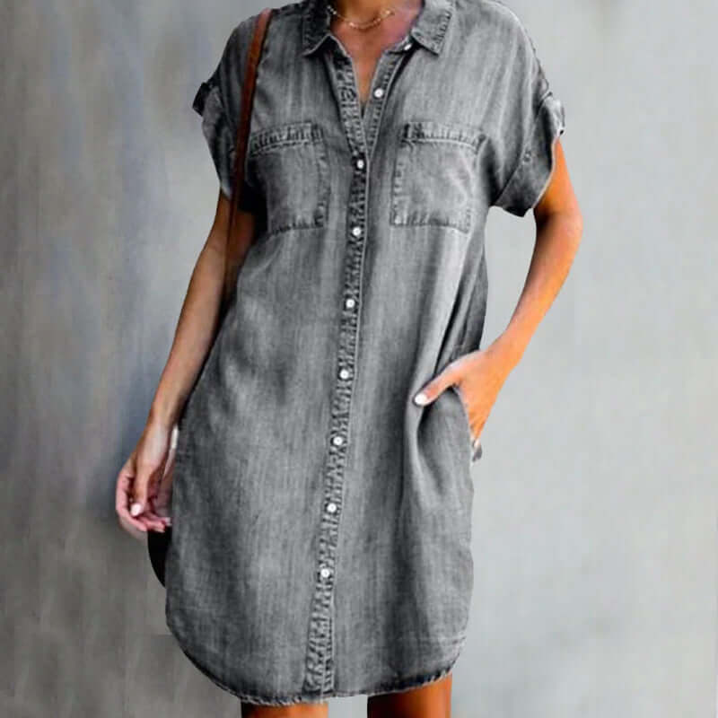 Valerie - Elegantes Denim-Kleid mit Bauchbedeckung Modehaus-Düsseldorf
