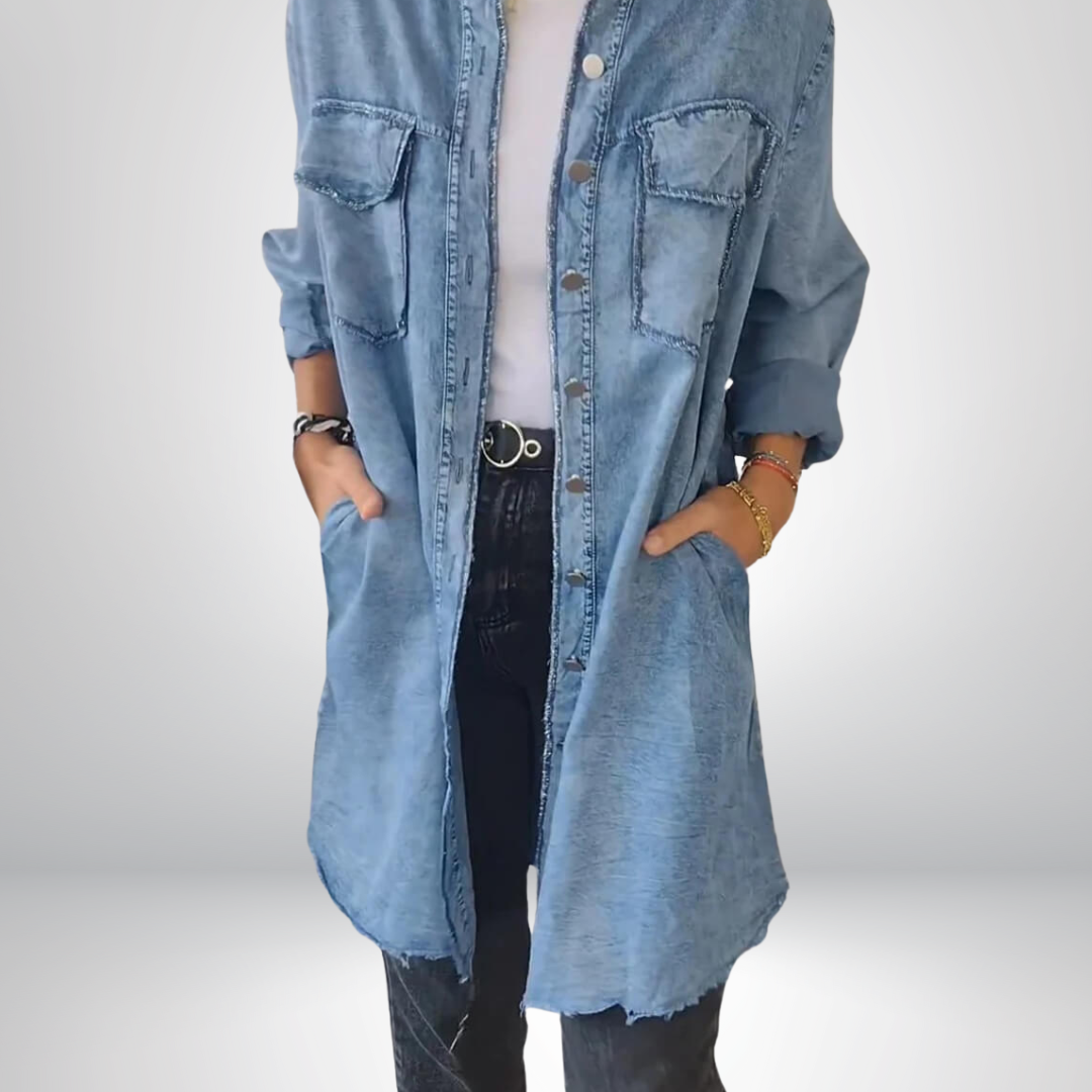 Liv - Långärmad denimjacka med klassisk krage Anna & Maja
