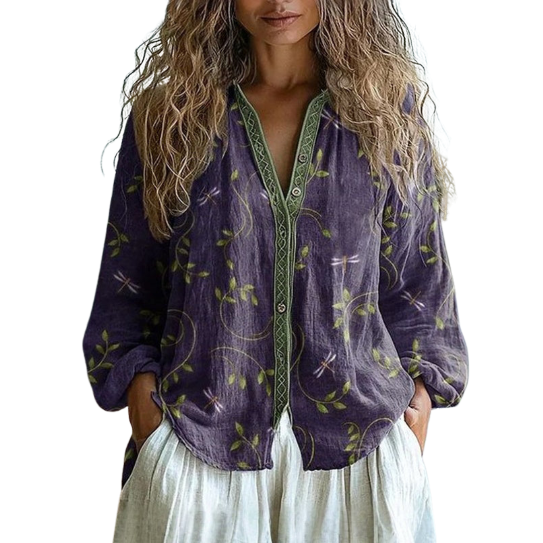 Olivia&Grace | Ambre™ - Vintage Leaf Print Blouse Olivia&Grace