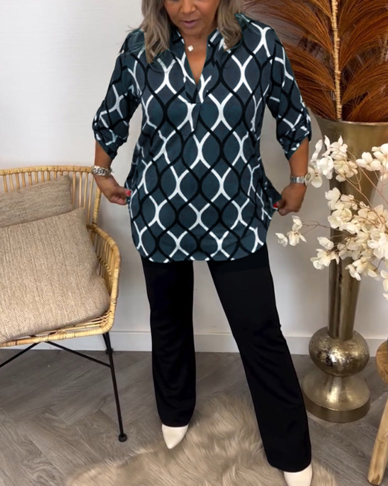 Janny | Lässige Bluse mit langen Ärmeln und elegantem Muster femmedunord.com