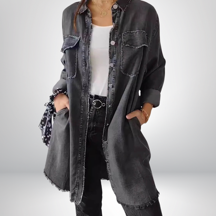 Liv - Långärmad denimjacka med klassisk krage Anna & Maja