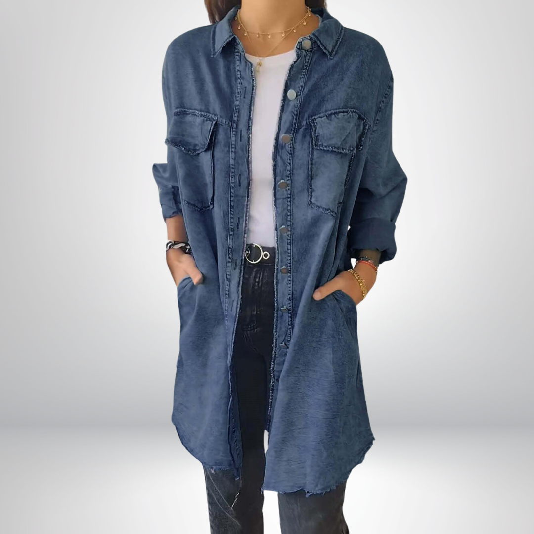 Liv - Långärmad denimjacka med klassisk krage Anna & Maja
