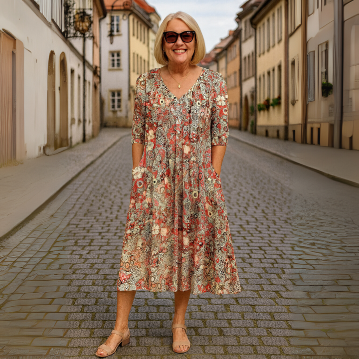 Lerina™ | Floral V-Neck Midi Dress Clara & Grey Hudson Valley