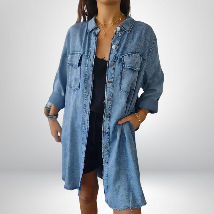 Liv - Långärmad denimjacka med klassisk krage Anna & Maja
