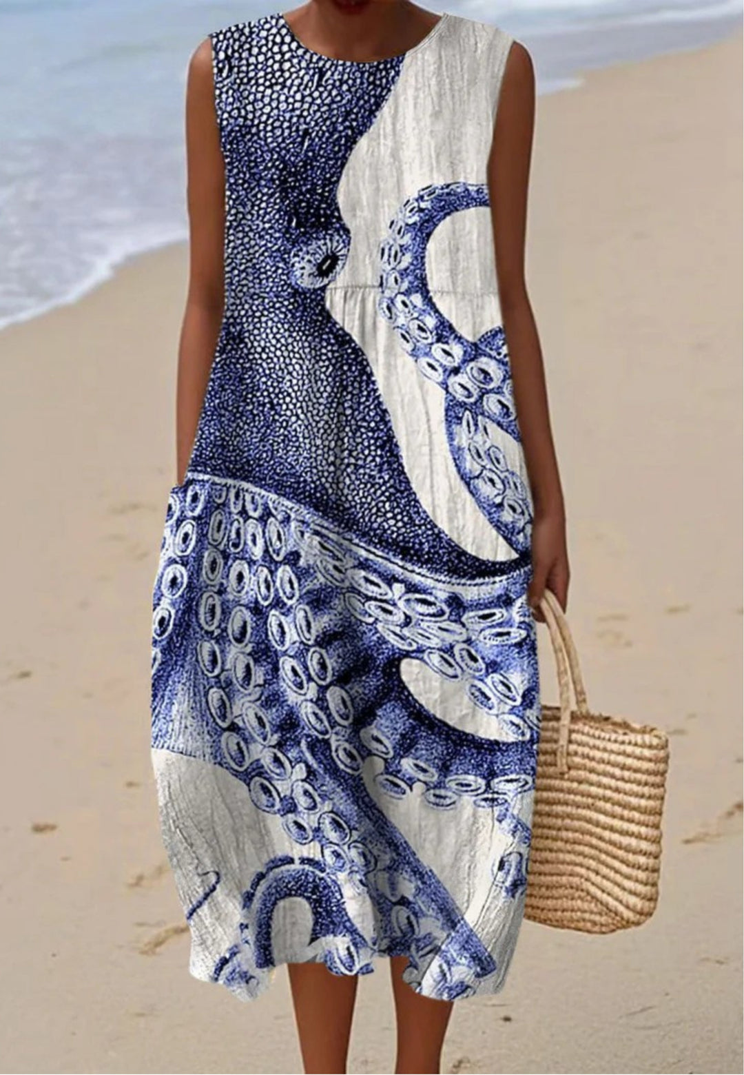 Vintage Octopus Art Print Sleeveless Wrap Dress with Pockets for Women Mabel & Marvin