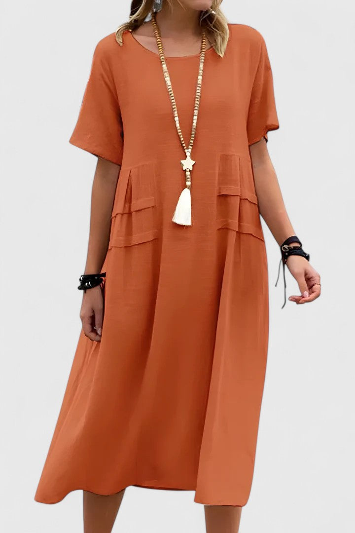 Chloe | Loose Short-Sleeve Pocket Midi Dress Olivia & Kendall New York