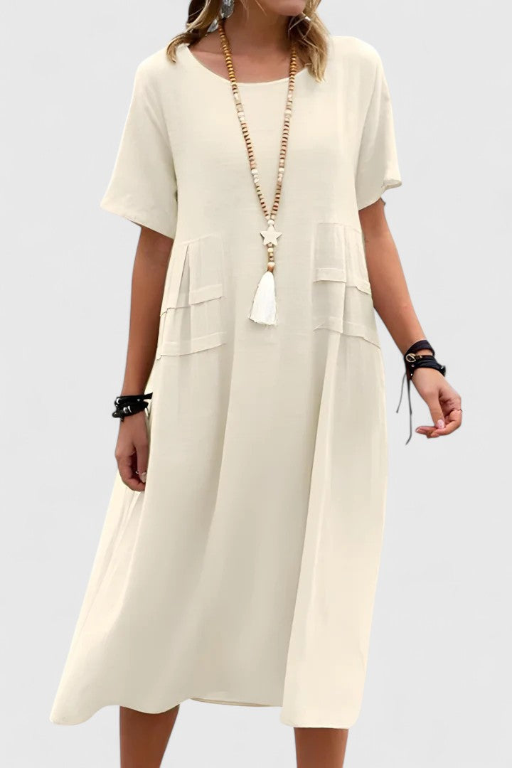 Amara | Loose Short-Sleeve midi pocket Dress Olivia & Kendall New York