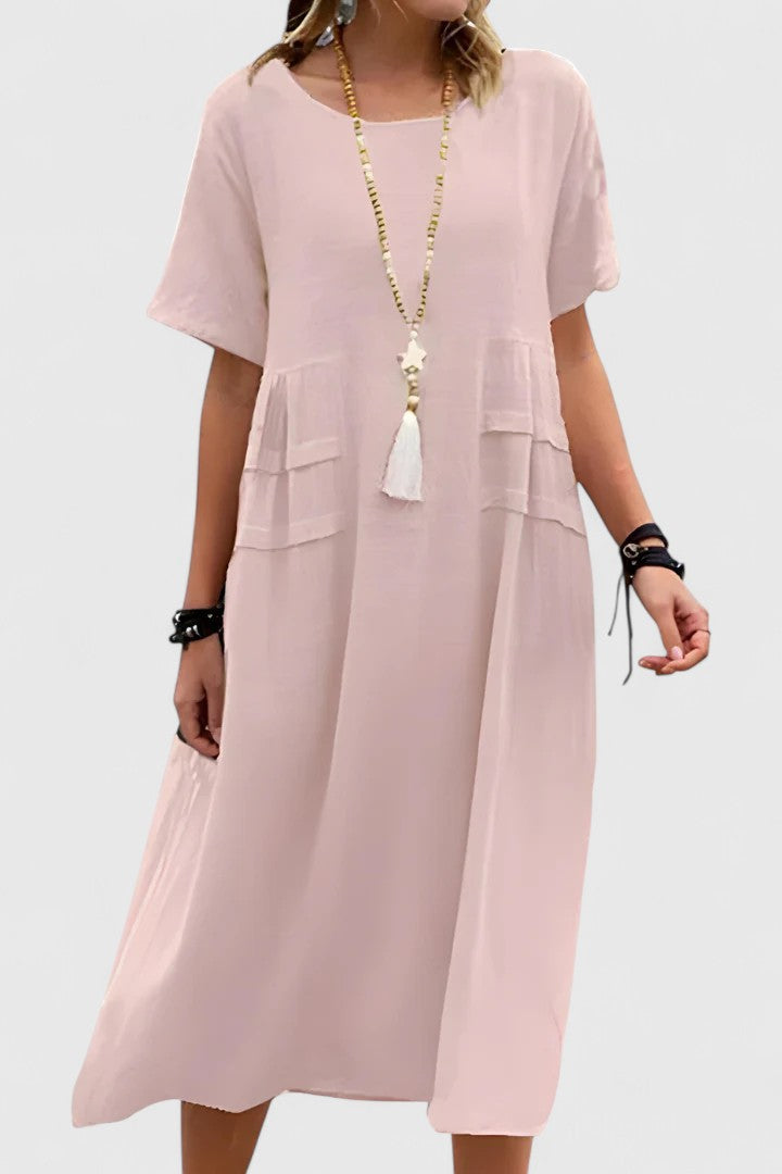 Amara | Loose Short-Sleeve midi pocket Dress Olivia & Kendall New York